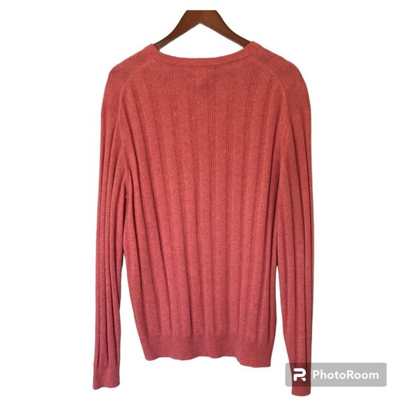 Tasso Elba Peach Coral Salmon Ribbed Cashmere Sweater Men's Size M Long Sleeve - Picture 2 of 5